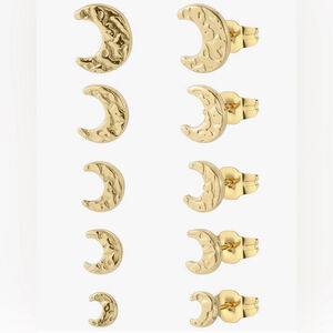 NEW 2 Moon 5 Prs Gold Plated 316L Hypoallergenic Earrings Stainless Steel